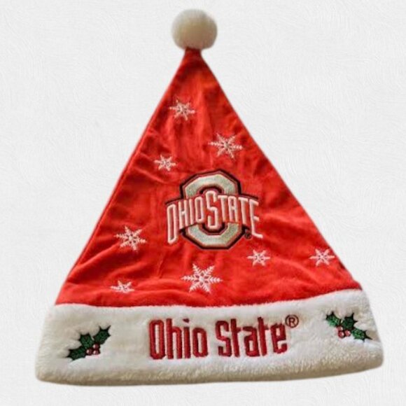 Festive Red Ohio State Santa Hat Forever Collectibles Embroidered Snowflakes T17 - Picture 1 of 5